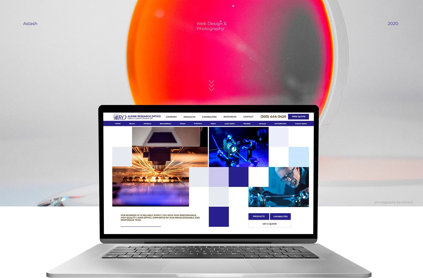 Alpine Research Optics website on a laptop