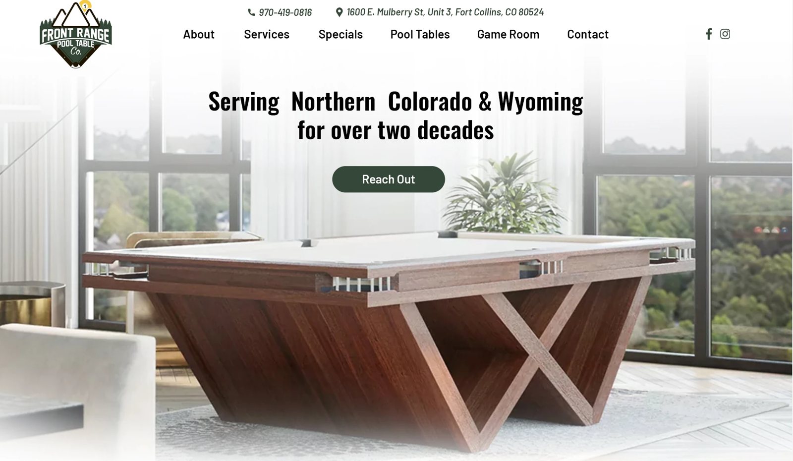 Front Range Pool Table Company homepage