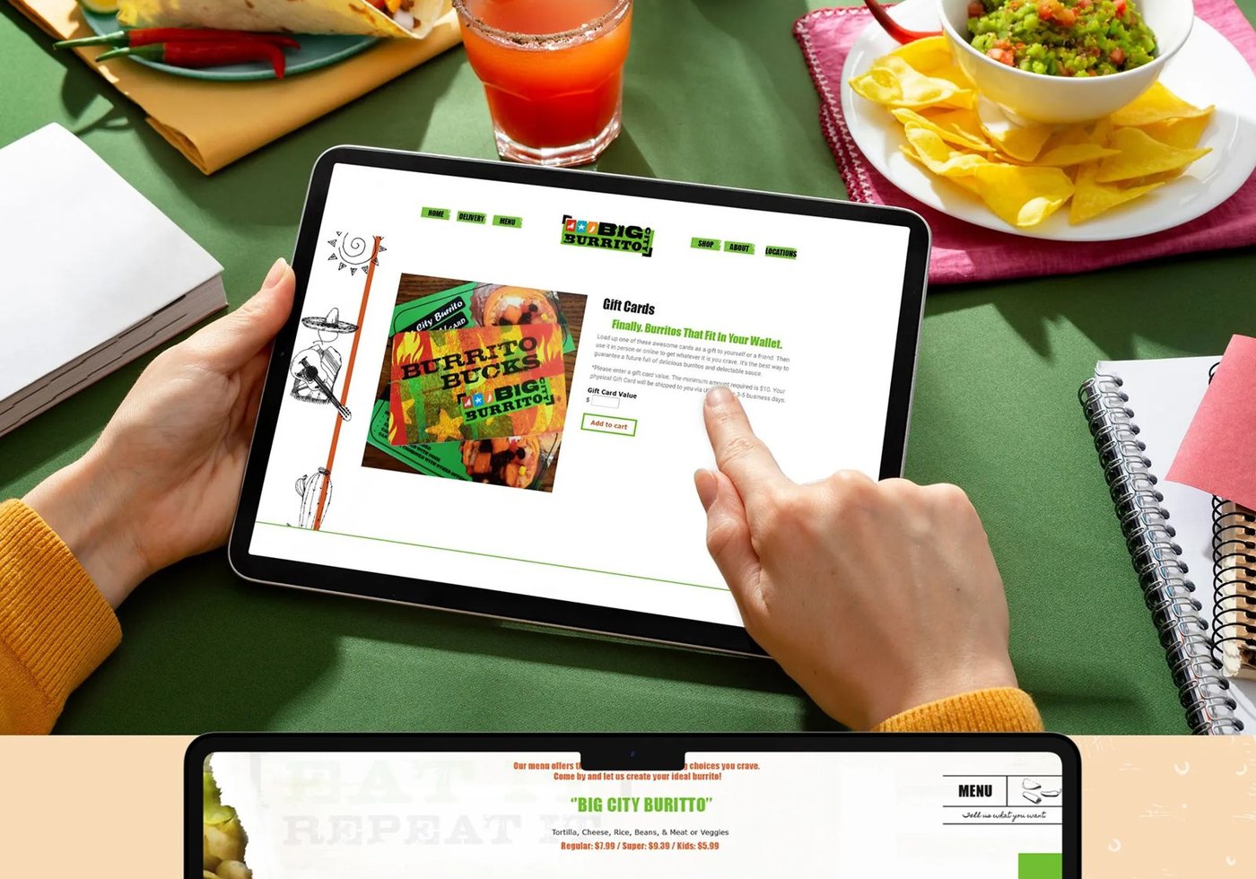 Big City Burrito website on a tablet