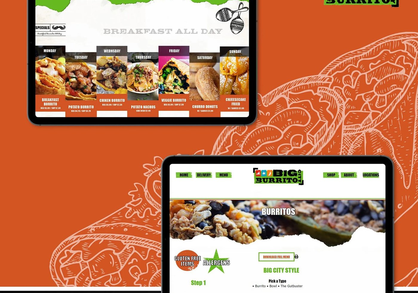 Big City Burrito website on tablet and phone