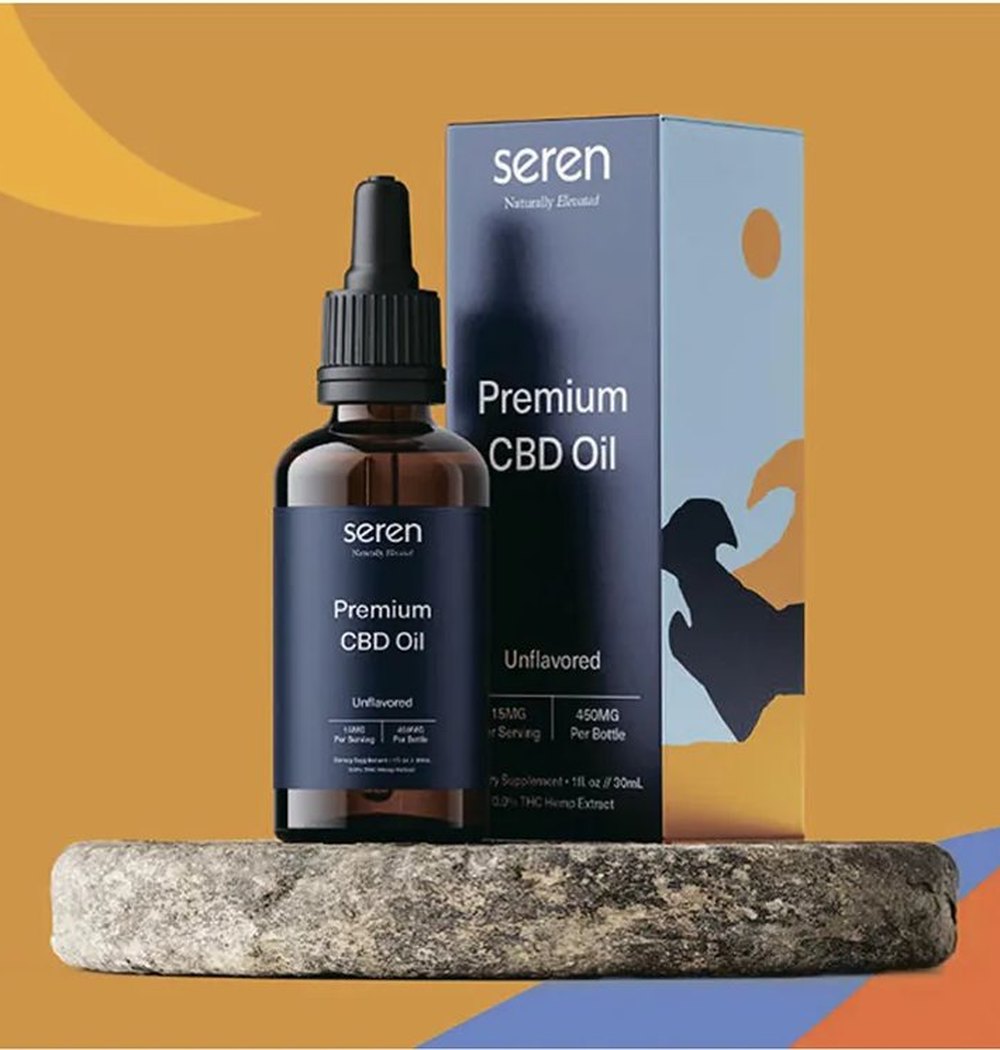 Seren CBD premium oil bottle and box
