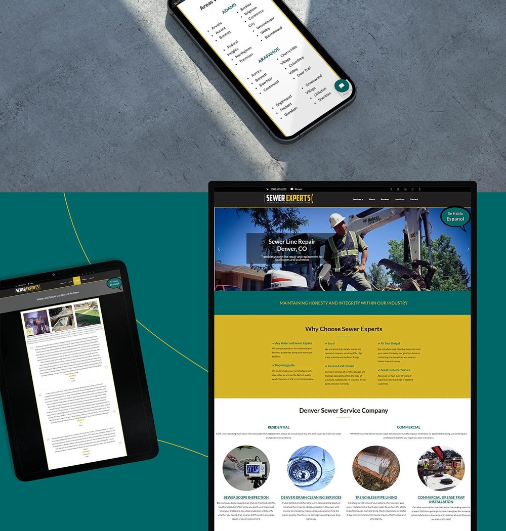 Sewer Experts website on phone and tablet