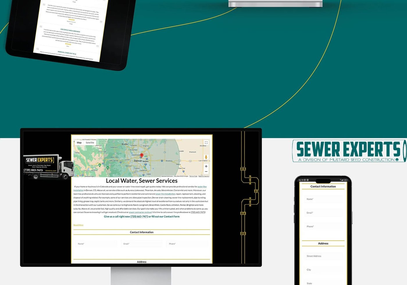 Sewer Experts website on desktop, tablet and phone