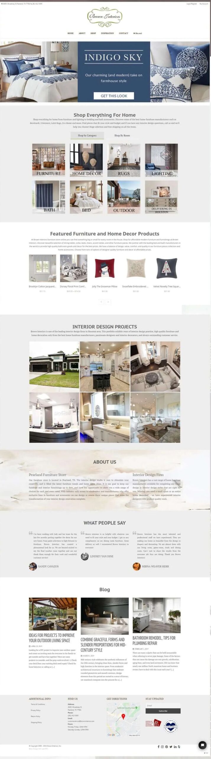 Full-length screenshot of the Brown Interiors homepage