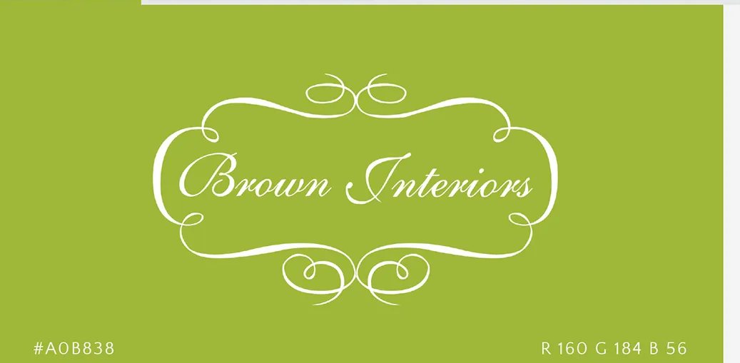 Brown Interiors logo on lime background