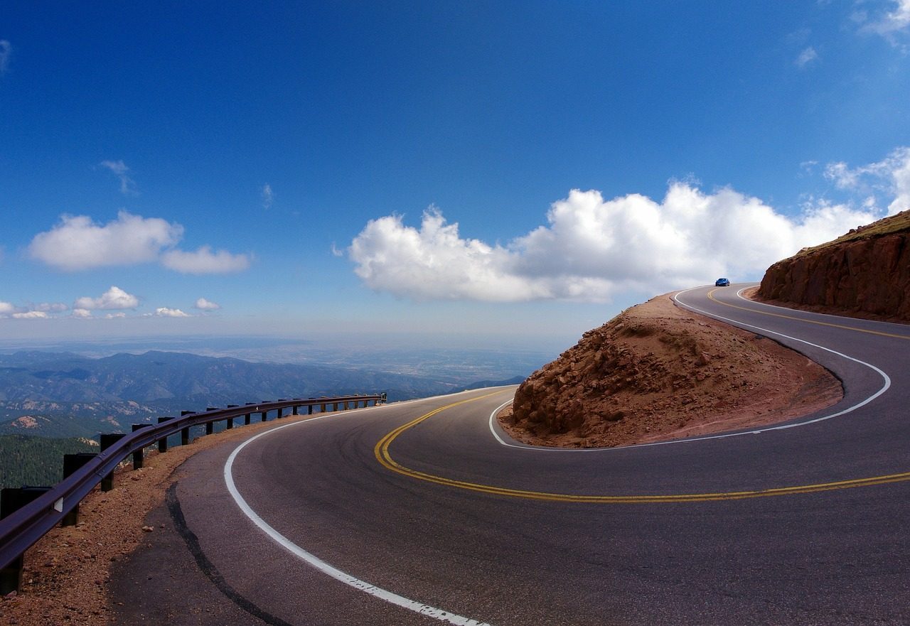 Mountain road curving through the Colorado foothills