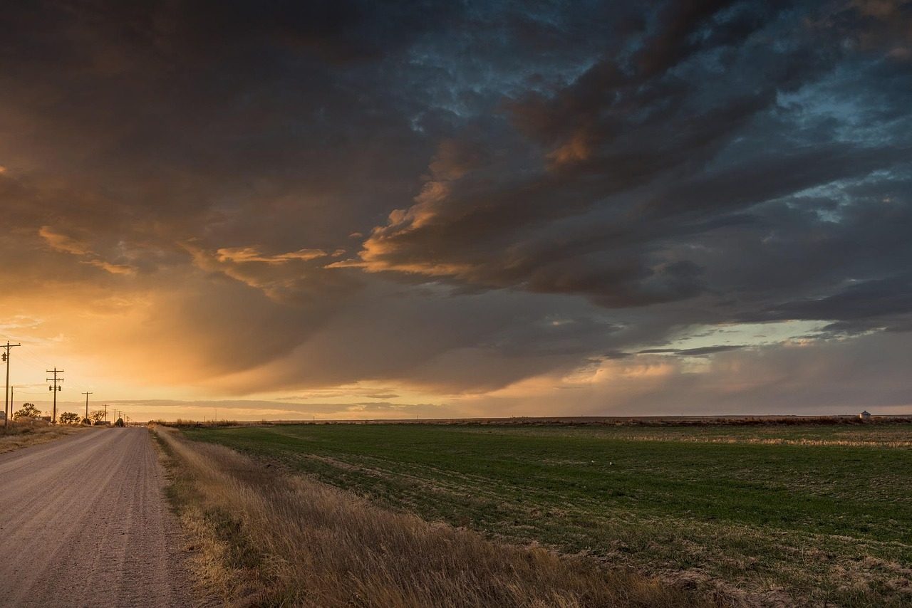 Rural road at sunset in Weld County
