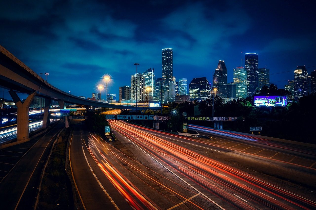 Freeway traffic heading into Houston