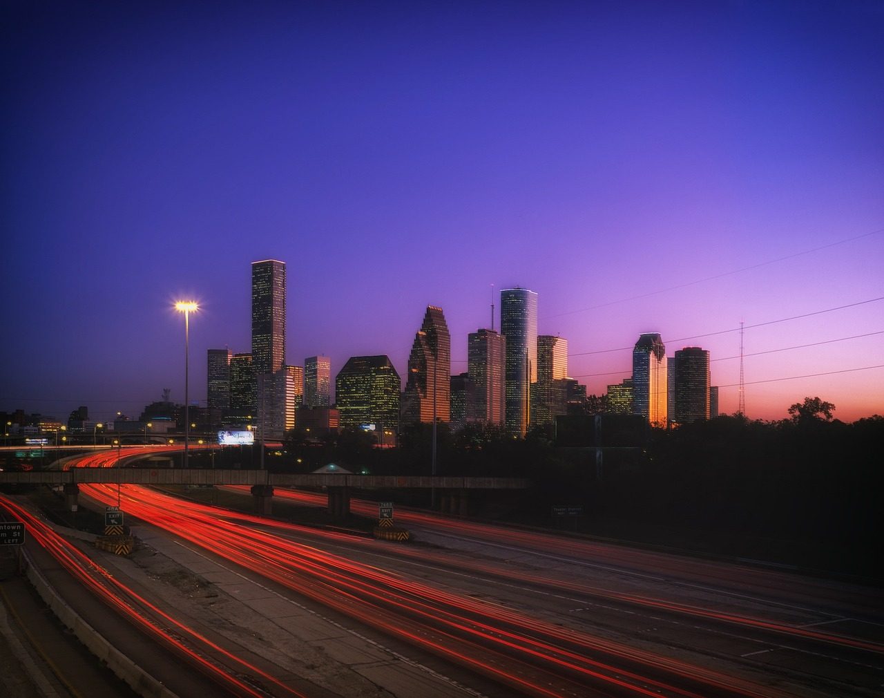 Houston skyline in the evening, north of Pearland