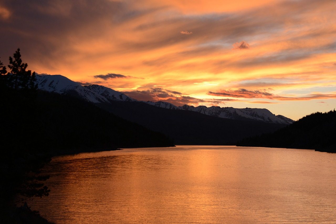 Lake at evening with the Front Range behind it