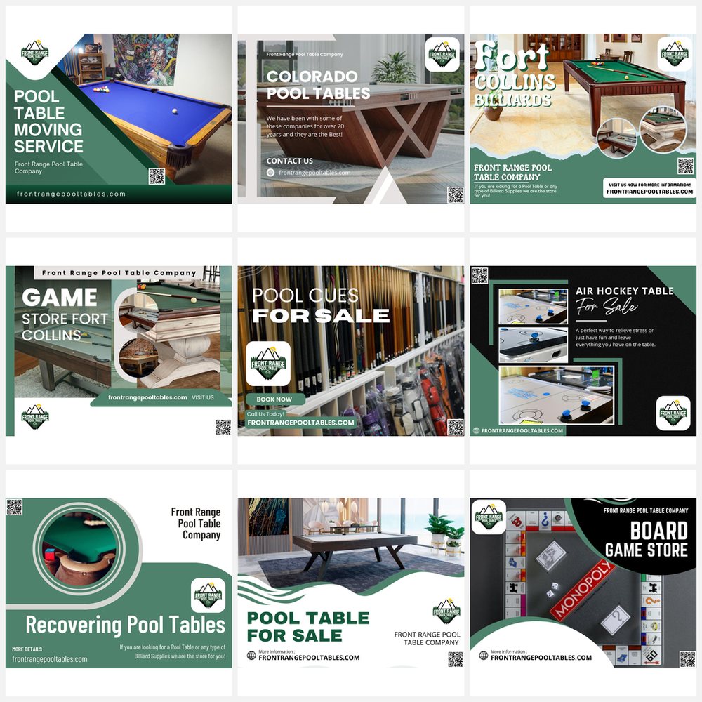 Front Range Pool Table Company Facebook post designs